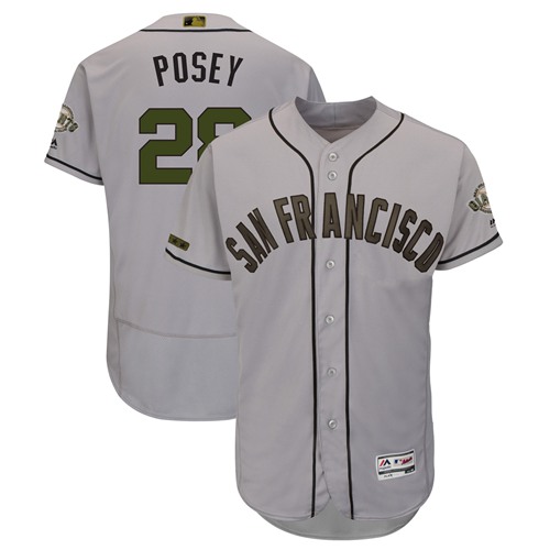 Giants #28 Buster Posey Gray Flexbase Authentic Collection 2018 Memorial Day Stitched MLB Jersey